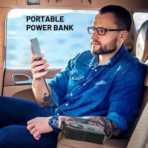 ✅ Compressor de Ar Portátil 3 em 1 - Power Bank 12.000mAh + Lanterna + Partida Veicular